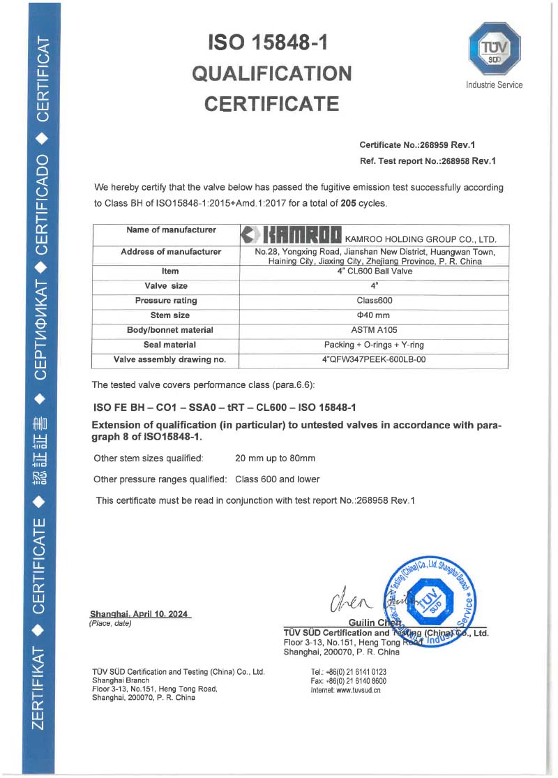 ISO 15848-1 صمام الكرة سيرت